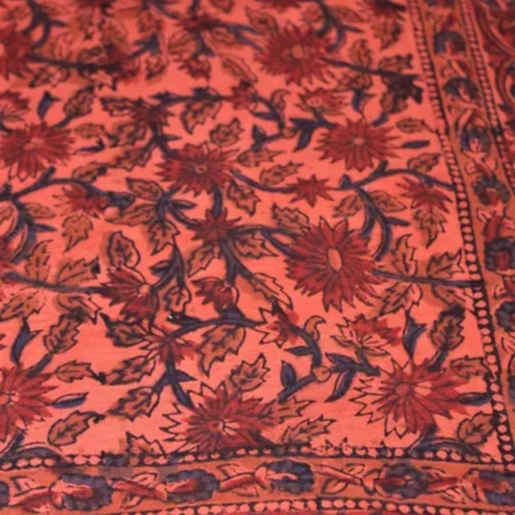 Versatile India Print Fabric, 45 X 75 Inches, Salmon, Blue, Brown and Red - Picture 4 of 6